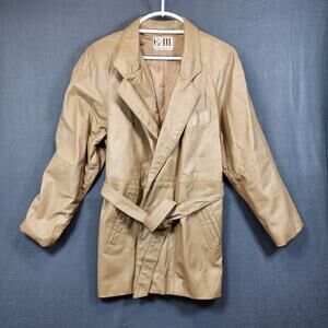 Vintage G III Leather Fashions Womens Coat British Tan Belt Pockets Mob Wife USA